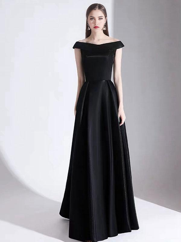 A-Line Bateau Neck Satin Floor Length formal dress evening gown Wedding Guest Dresses Prom Dress