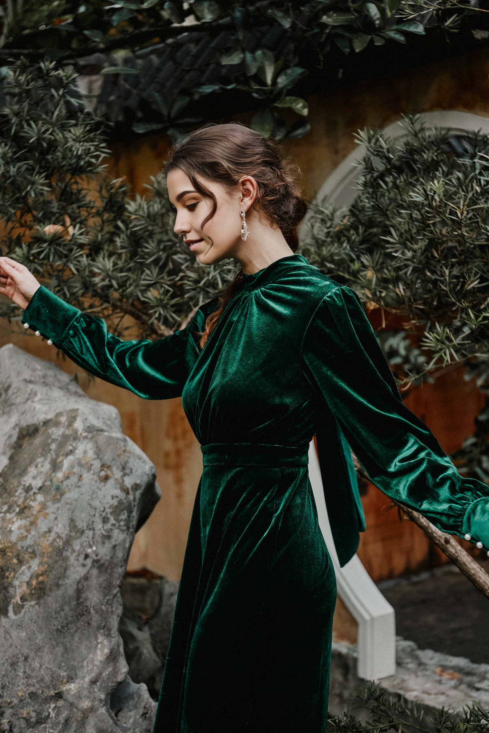 Elegant Long Sleeve Emerald Green Velvet formal dresses evening dress prom dresses