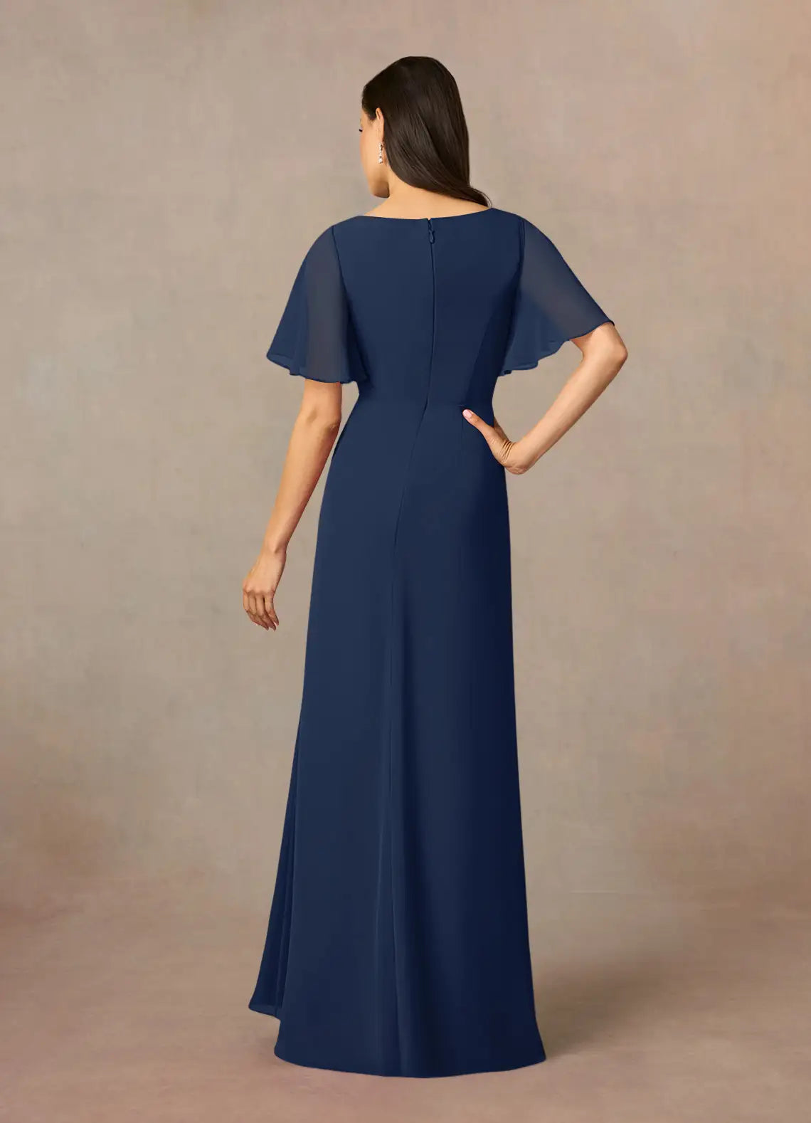 Sheath Crew Neck Beaded Chiffon Dark Navy formal dresses evening dress Mother of the Bride Dresses