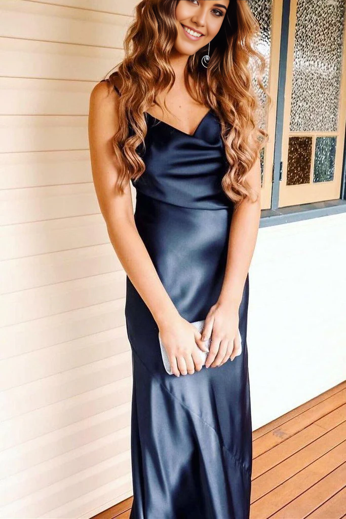 Mermaid Elegant Pink Long Prom Dresses Evening Dress with Cowl Neck