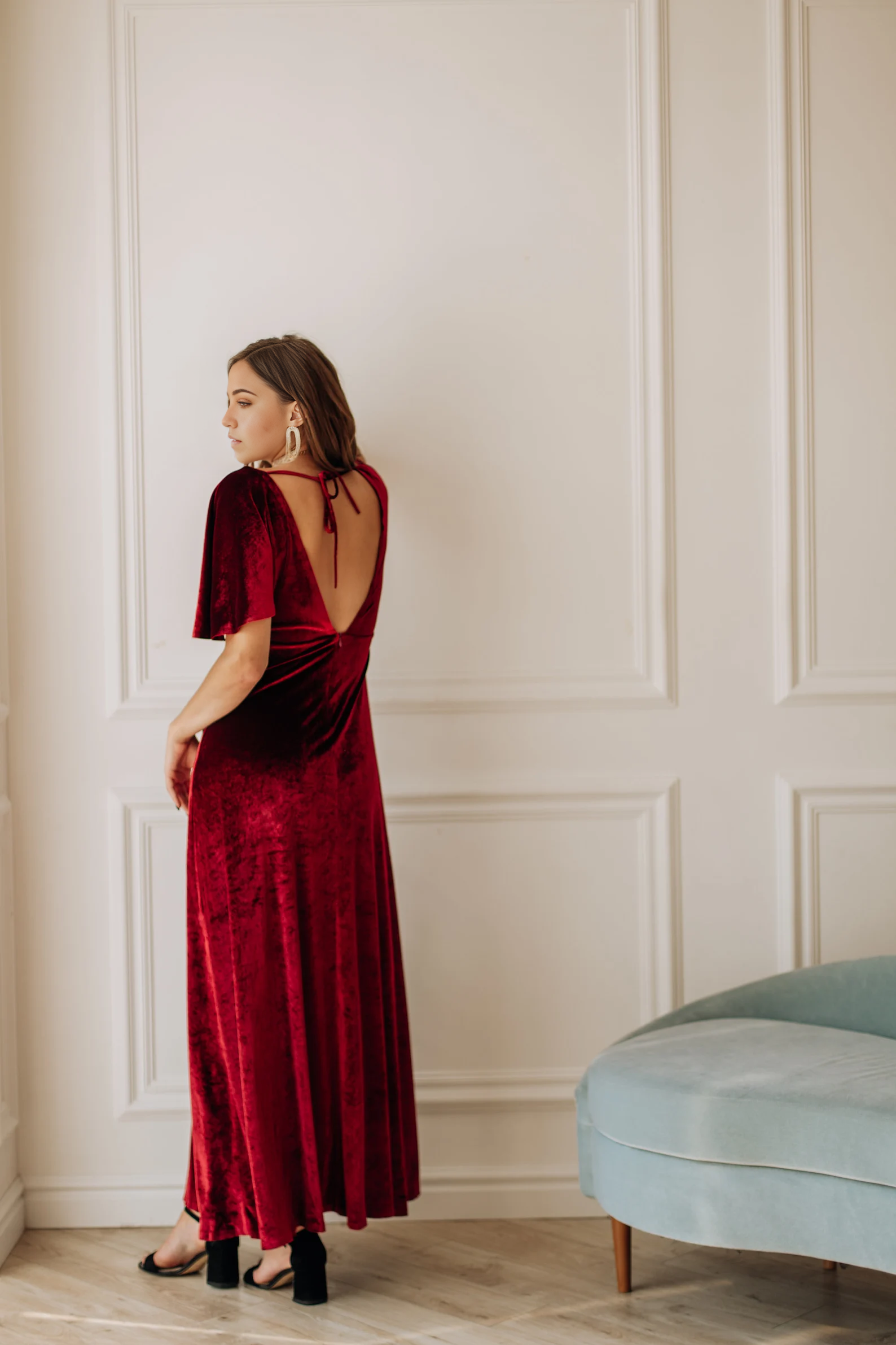 A-line Elegant velvet Short Sleeve Bridesmaid Dress Formal Dresses for Wedding Guest Cocktail Dress Mother of the Bride Dresses