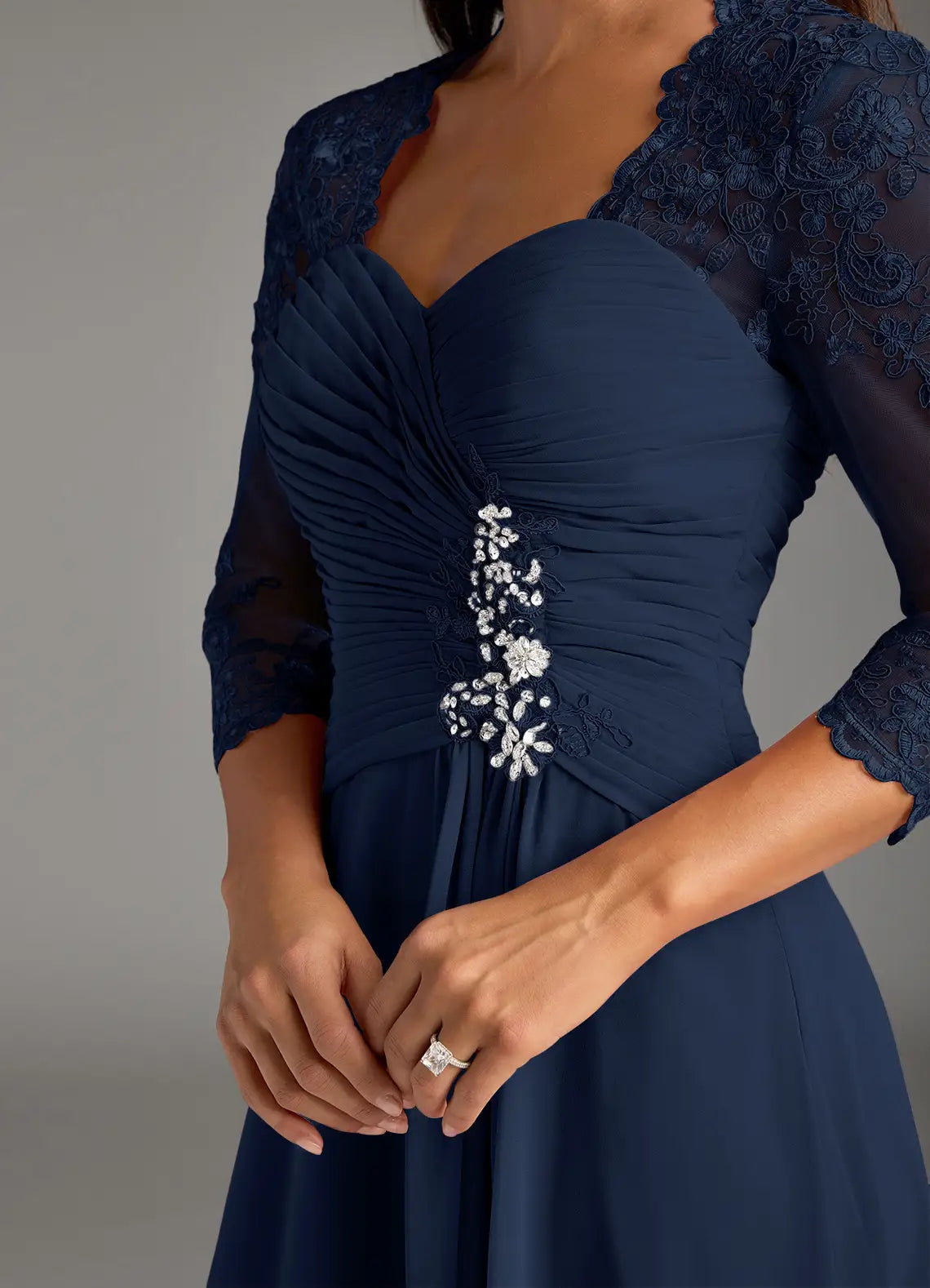 A-Line Lace Chiffon Dark Navy formal dresses evening dress Mother of the Bride Dresses