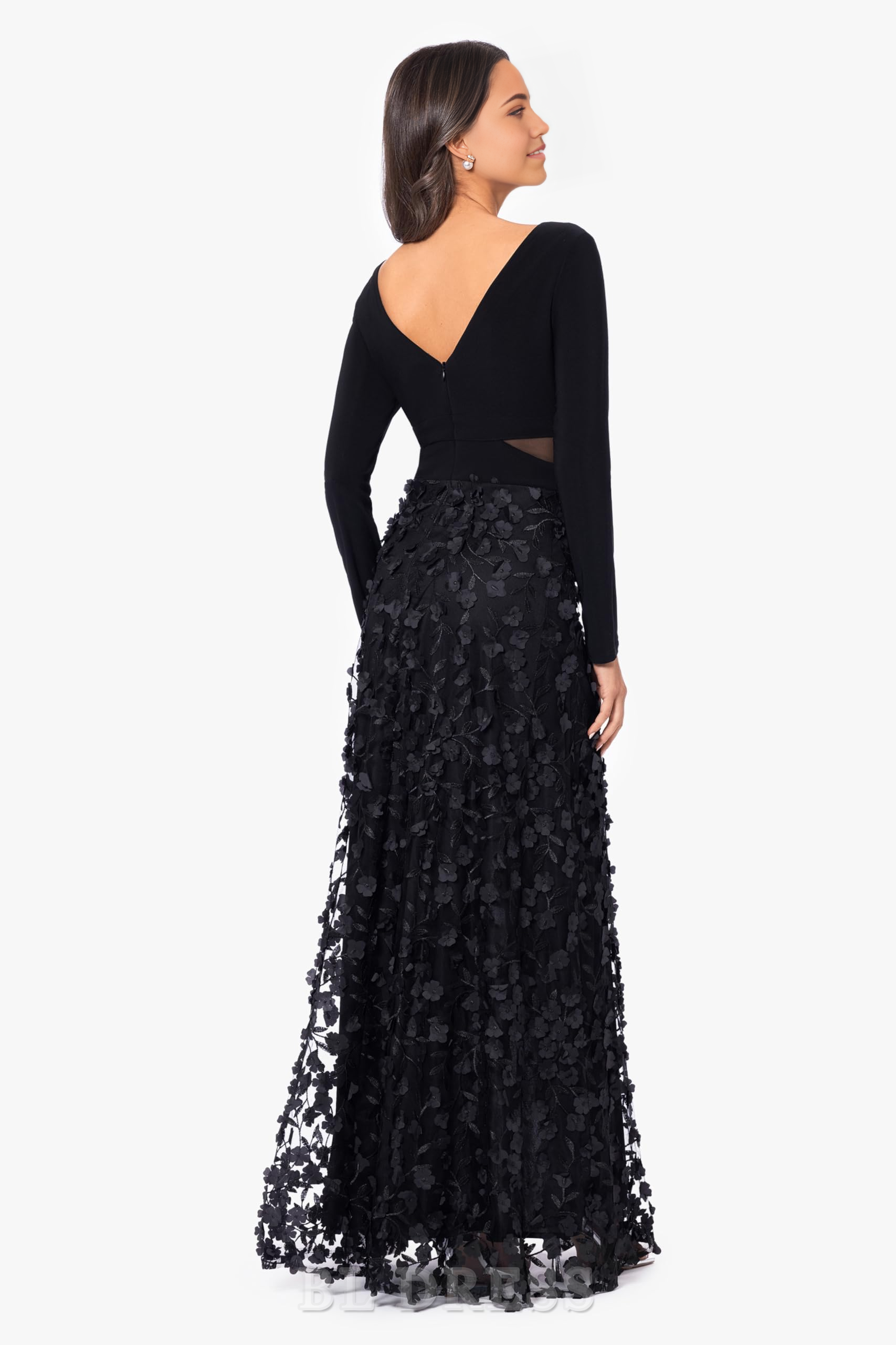 A-line V-Neck Long Sleeve Floral Gown formal dresses Bridesmaid Dresses evening gown Prom Dress