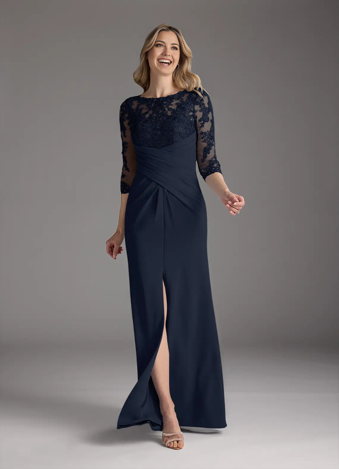 Sheath Crew Neck Lace Dark Navy formal dresses evening dress Mother of the Bride Dresses