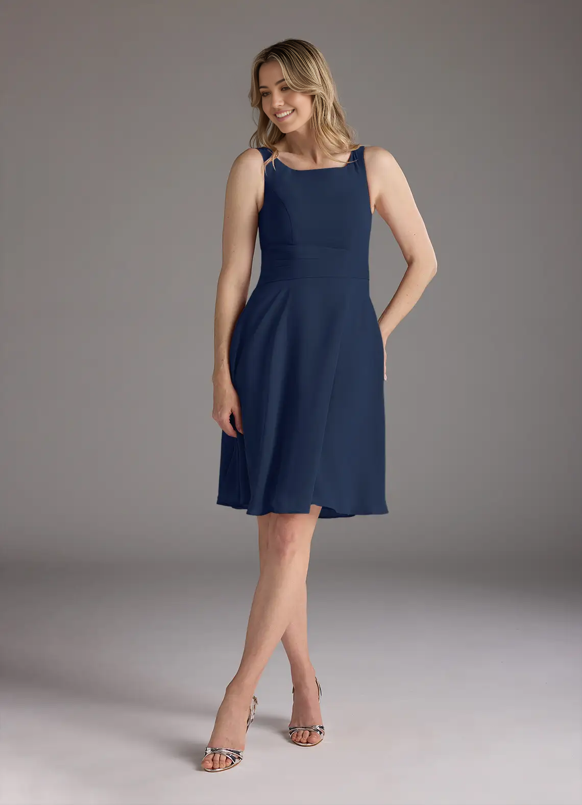 A-Line Scoop Pleated Chiffon Dark Navy formal dresses Mother of the Bride Dresses