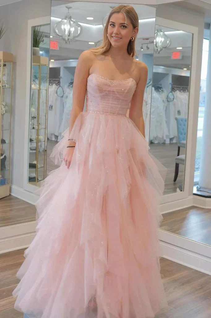 Strapless Sequin Beaded Tulle Stunning Prom Dress