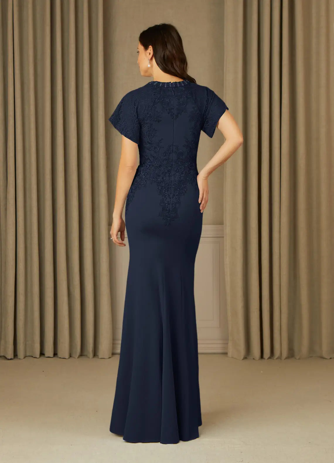 Mermaid Crew Neck Lace Dark Navy formal dresses evening dress Mother of the Bride Dresses