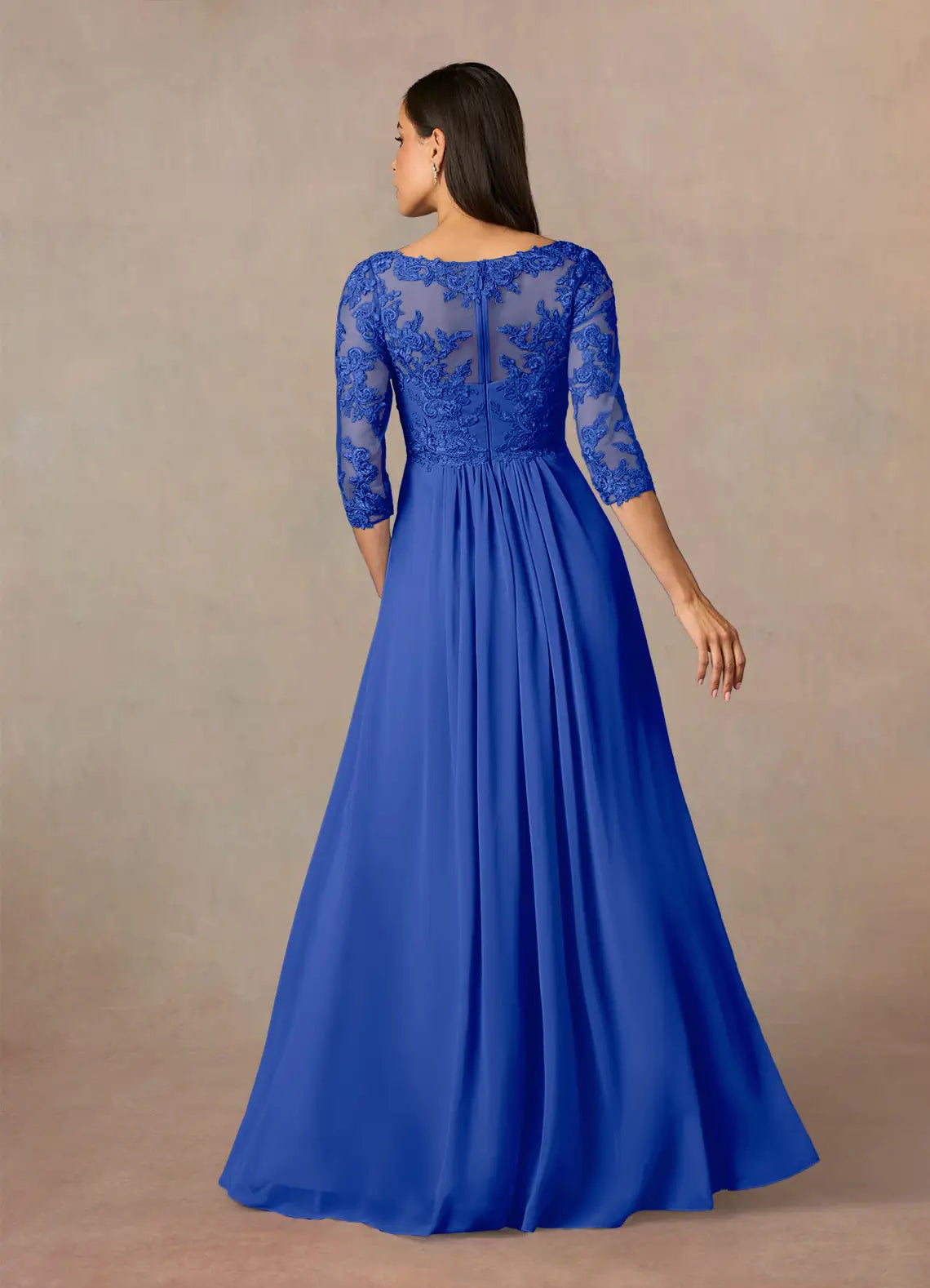 A-Line V-Neck Lace Chiffon Royal Blue Mother of the Bride Dresses