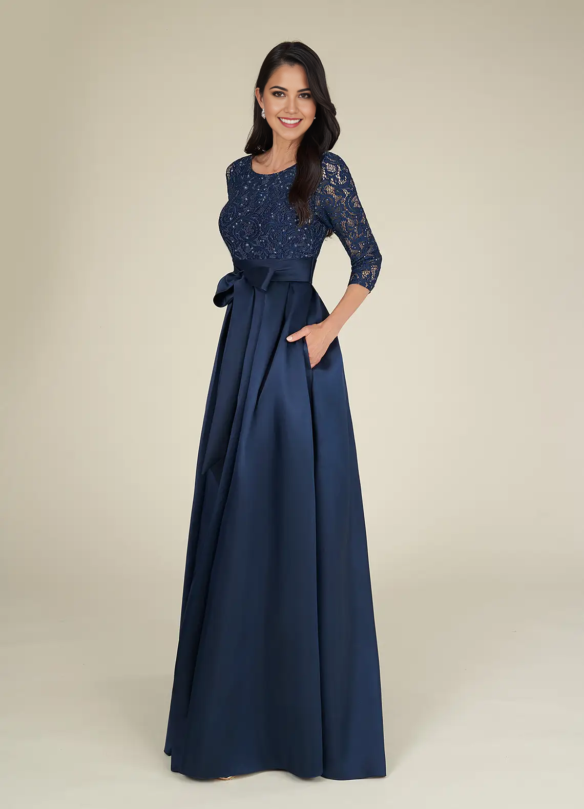 A-Line Crew Neck Sequins Lace Dark Navy formal dresses evening dress Mother of the Bride Dresses
