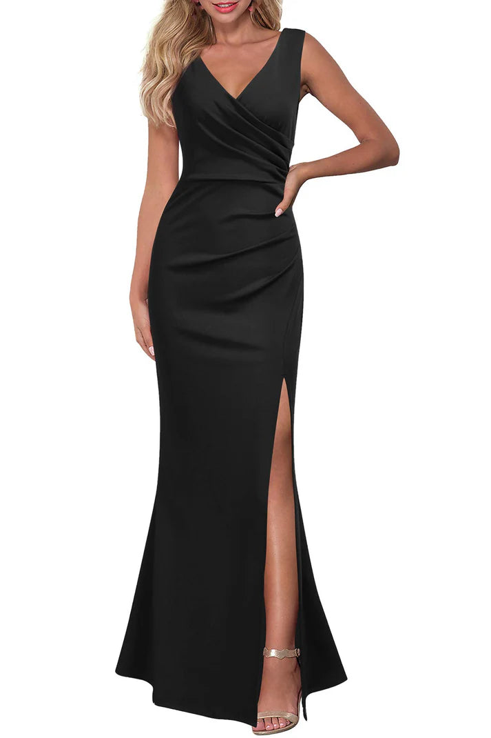 Sheath Sleeveless V Neck sleeveless Split evening gown formal dress Prom Dresses