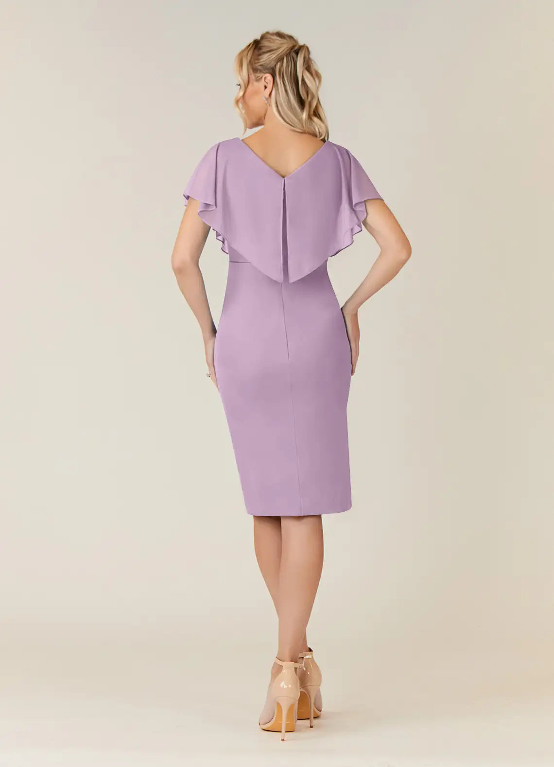 Sheath V-Neck Pleated Tea Length Wisteria formal dresses evening dress Mother of the Bride Dresses