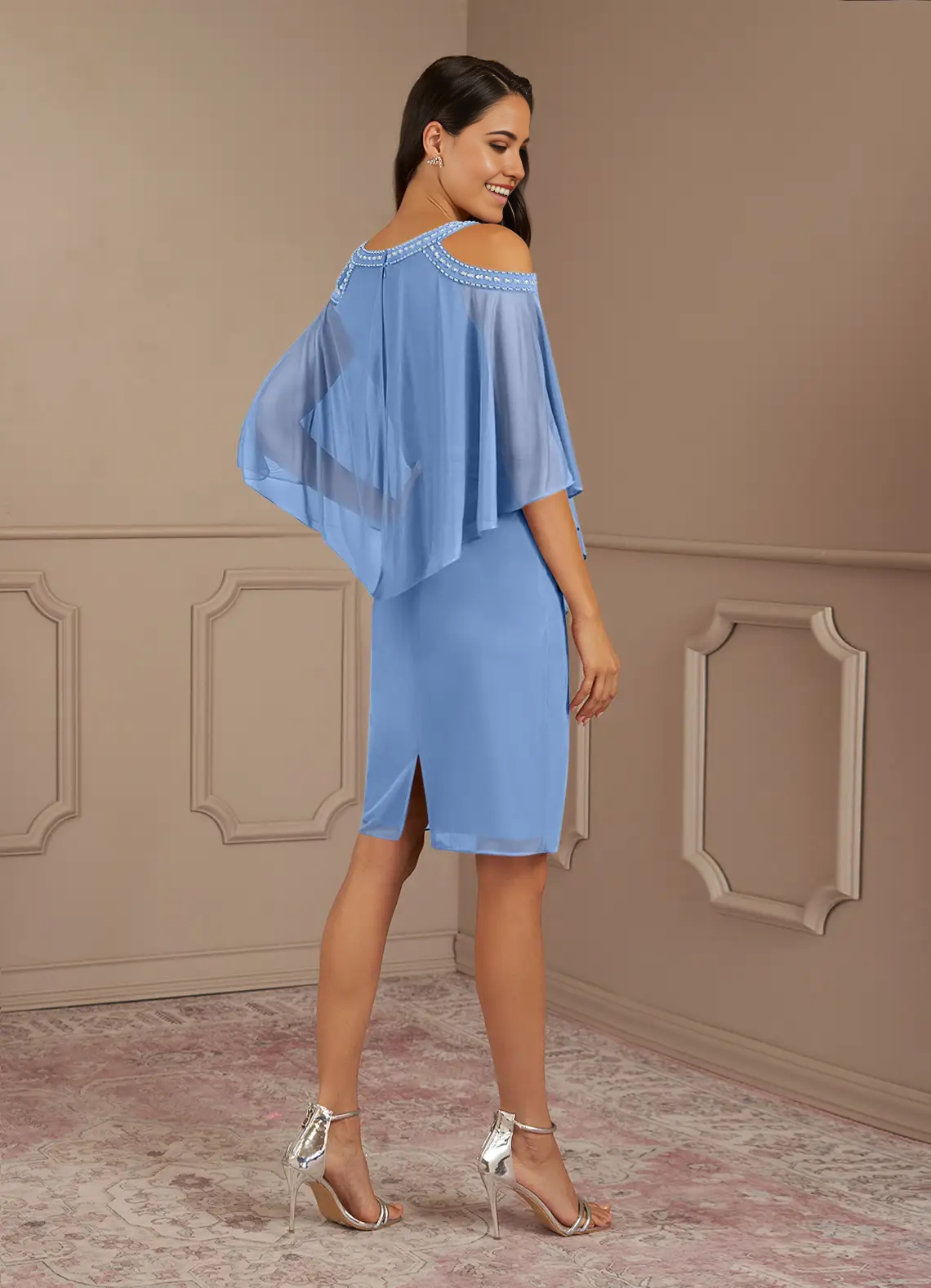 Sheath Sequins Steel Blue formal dresses evening dress Mother of the Bride Dresses