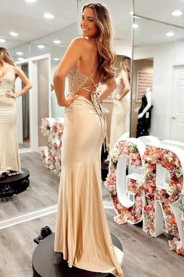 Mermaid Spaghetti Straps Corset Back Long Prom Dress
