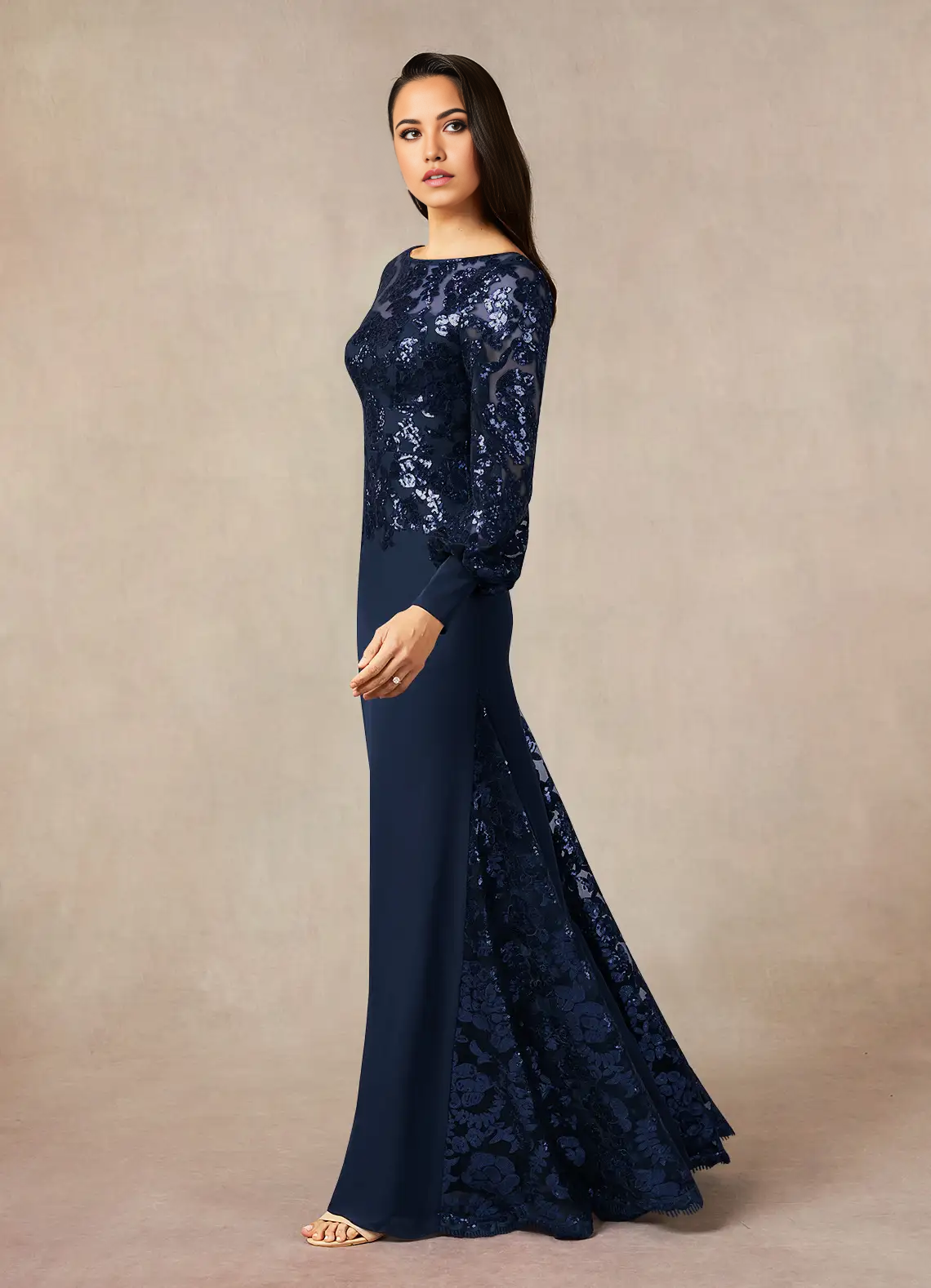 Mermaid Sequins Lace Dark Navy formal dresses evening dress Mother of the Bride Dresses