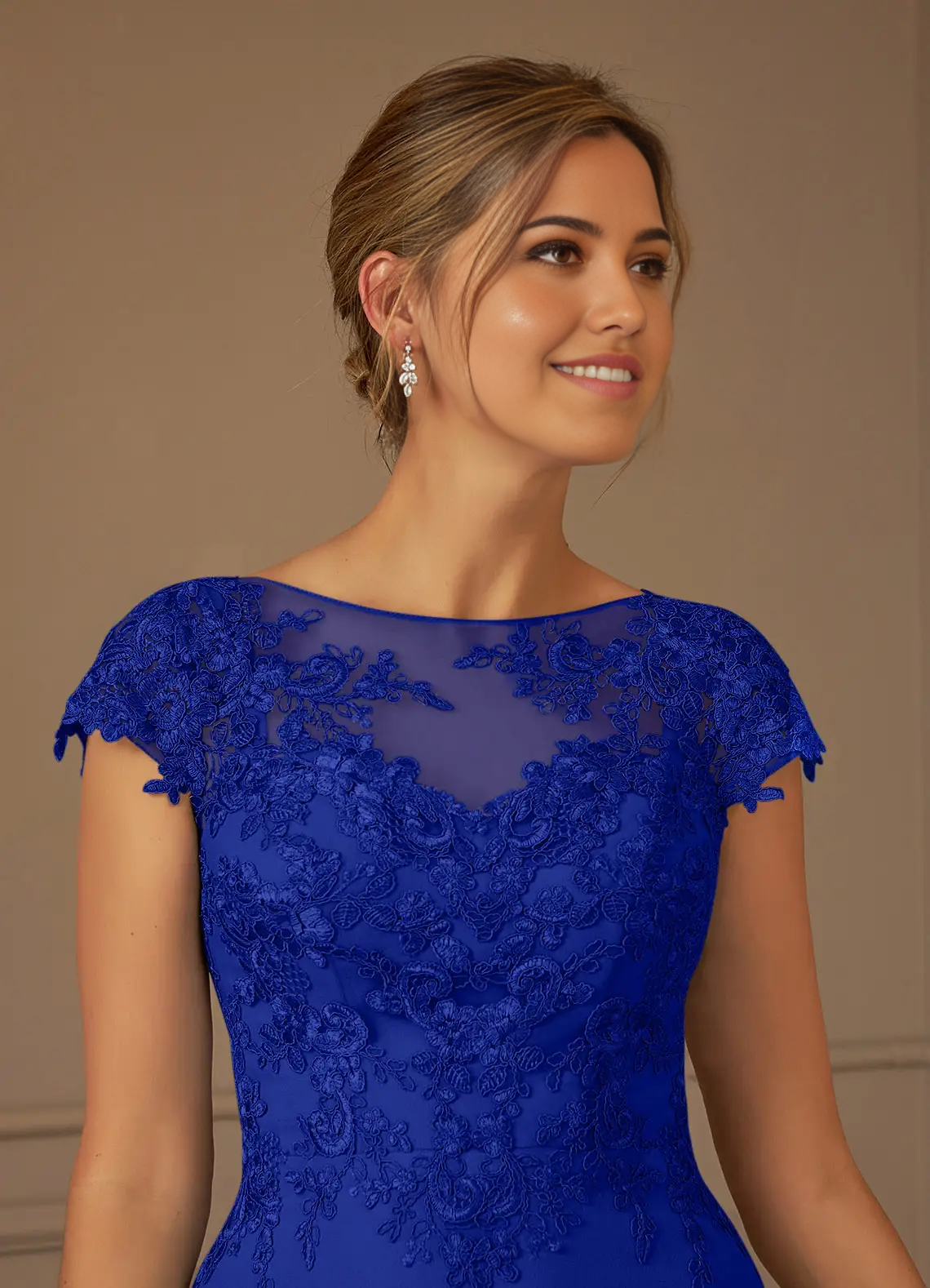 A-Line Scoop Lace Lace Tea Length Royal Blue formal dresses evening dress Mother of the Bride Dresses