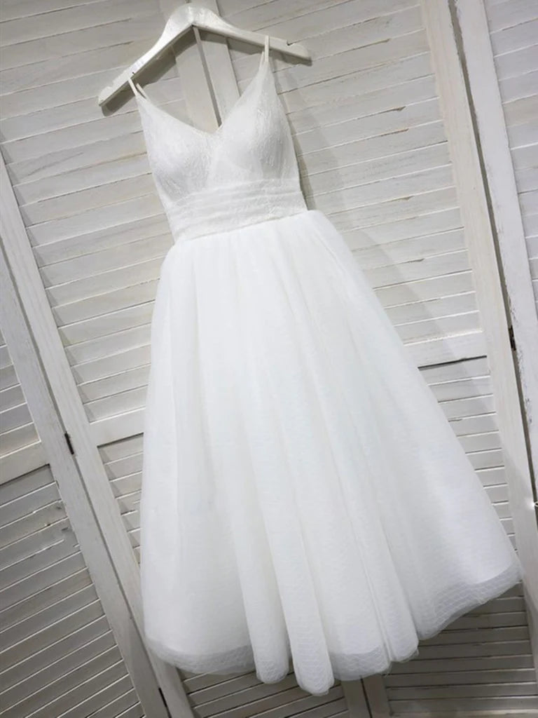 V Neck Tulle Lace Short Prom Dress Formal Evening Graduation Dress