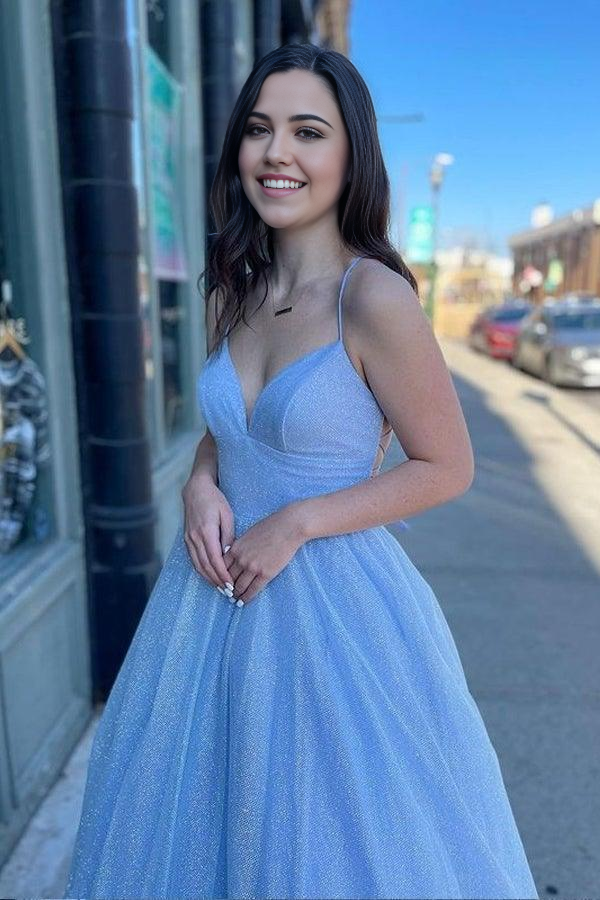 A-line Spaghetti Straps Chic Long Prom Dresses Evening Dress