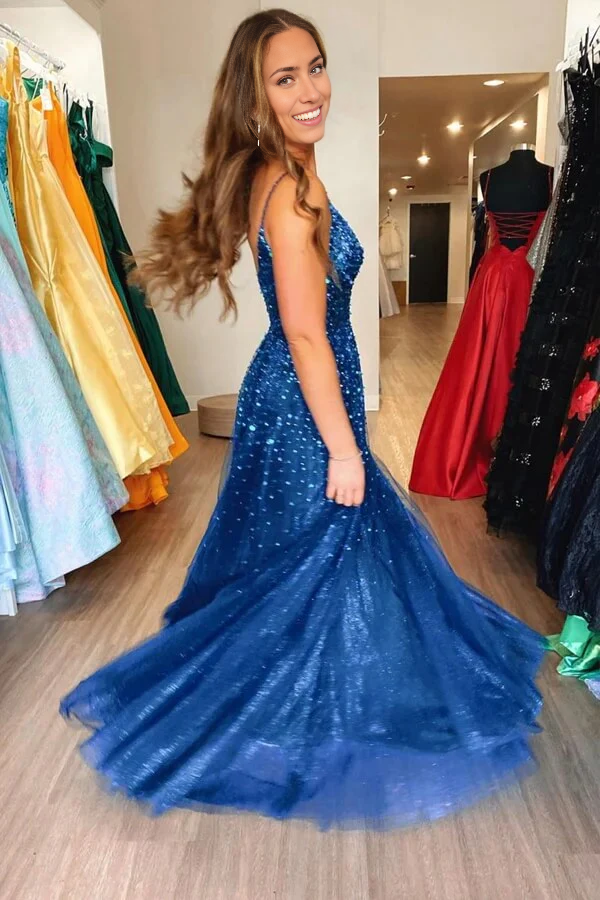 Mermaid Scoop Long Prom Dresses With Side Slit