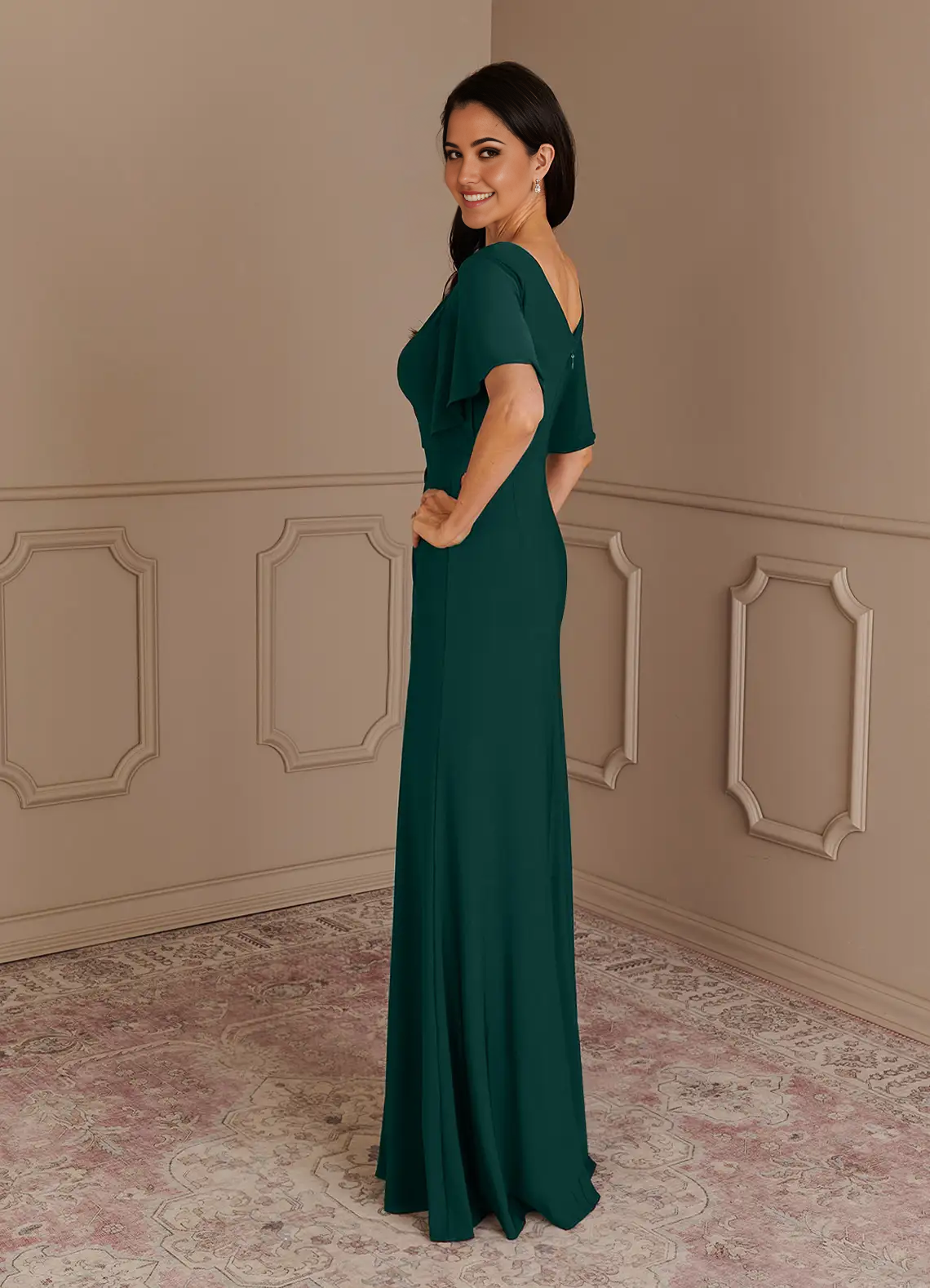 Mermaid Boatneck Pleated Chiffon formal dresses Mother of the Bride Dresses