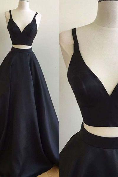 Two Pieces A-line V Neck Cross Back Prom Dress