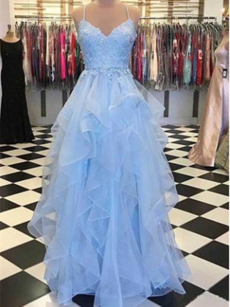 A-line Sweetheart Neck Tulle Lace Long Prom Dress Evening Dress