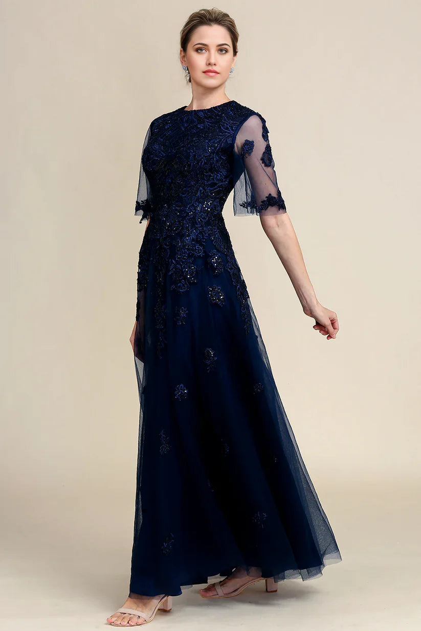 A-line Sparkly Beaded Mother of the Bride Dress with Lace