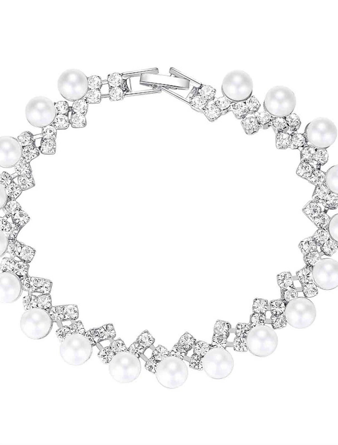 Complete 3-piece imitation pearl bridal jewelry set.