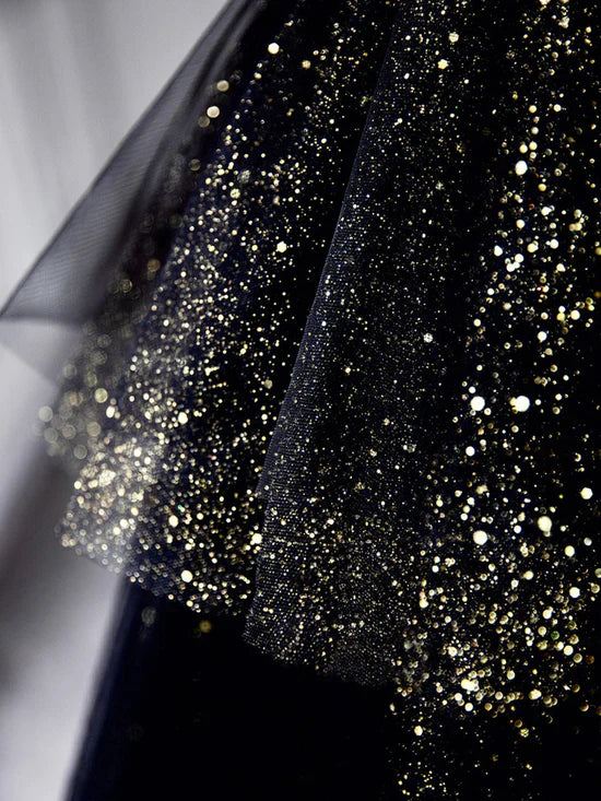 A Line Strapless Tulle Velvet Prom Dress