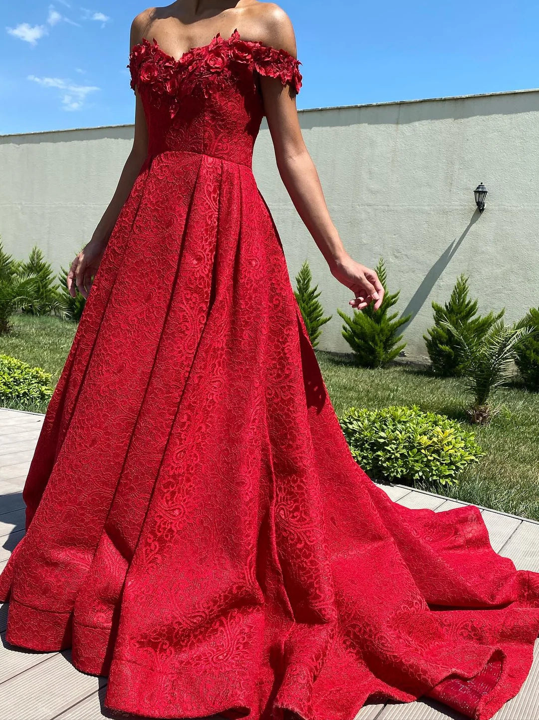 A-Line Off The Shoulder Applique Long Prom Dresses