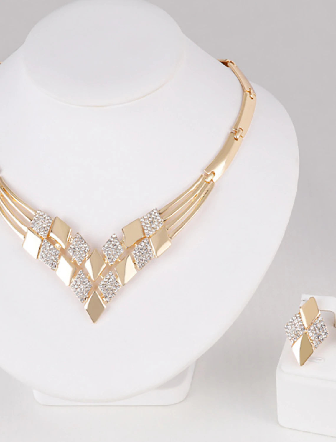 Jewelry Set 5pcs Rhinestone Alloy Rings Earrings Necklace Bracelets Women's Elegant Vintage Fashion Geometrical Geometric Jewelry Set For Party  Wedding Guest