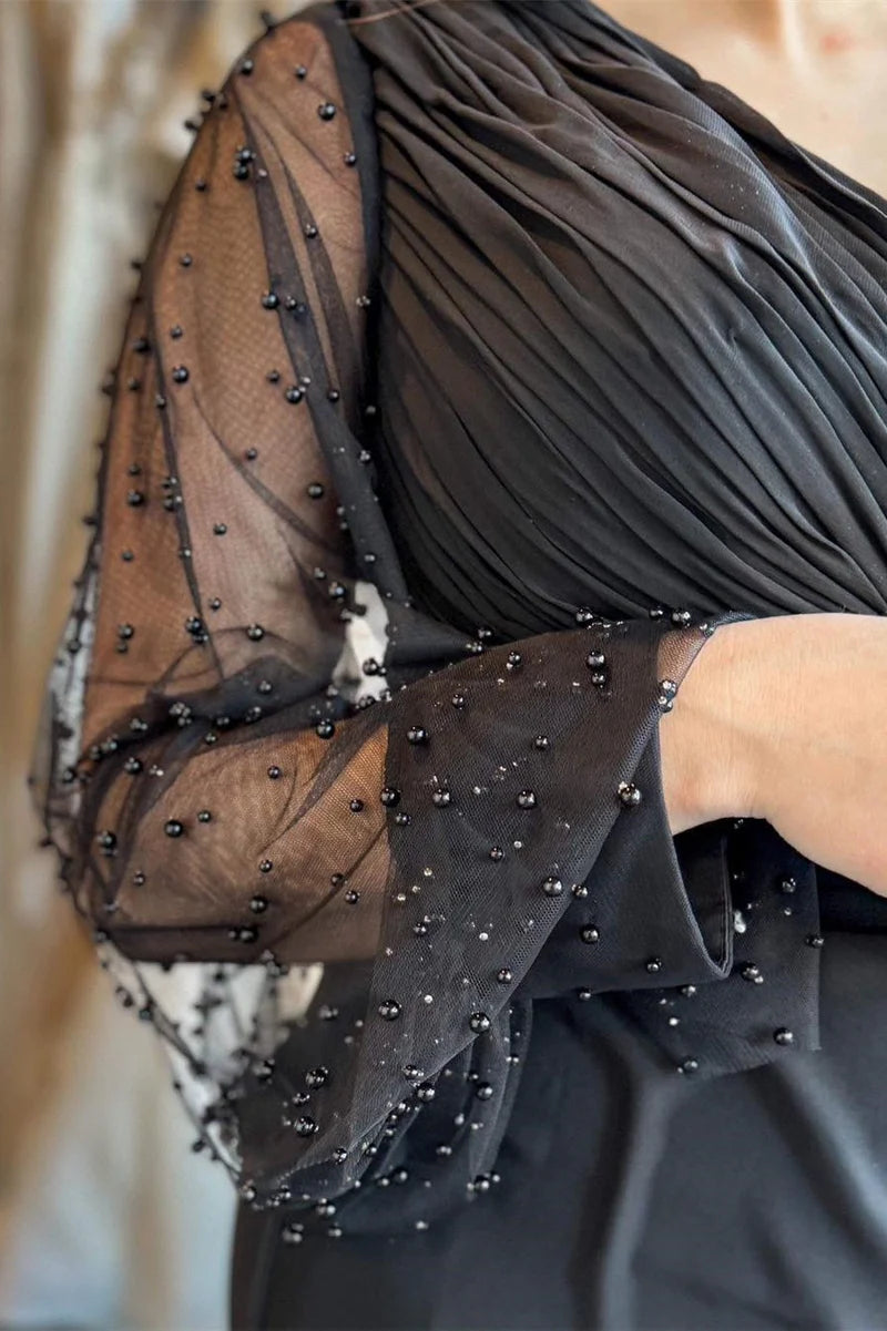 Mermaid Beaded V-Neck Backless Long Wedding Dress with Sleeves