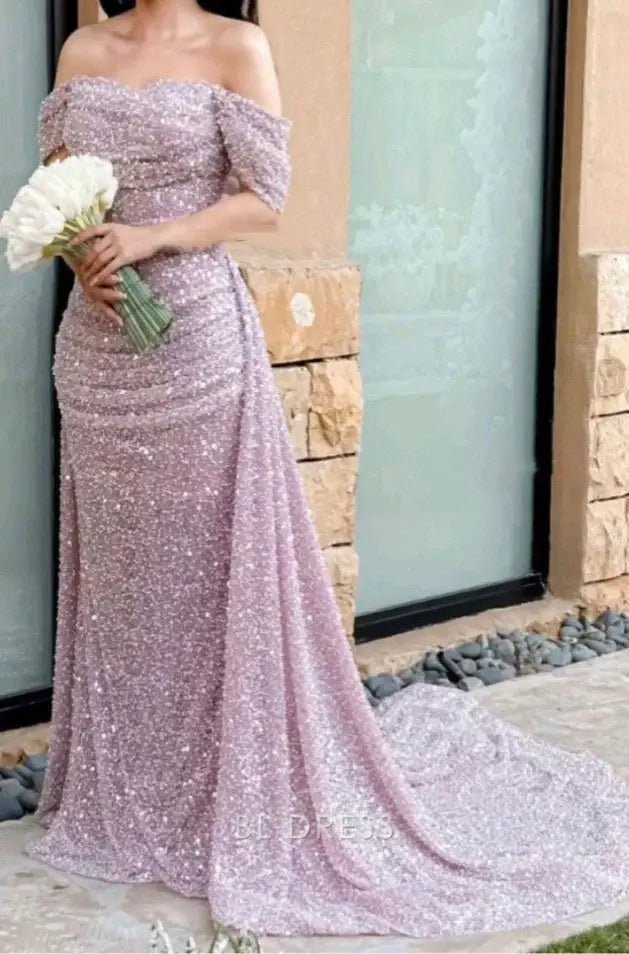 Mermaid Off The Shoulder Beautiful Sequin formal dresses Bridesmaid Dresses evening gown Prom Dress