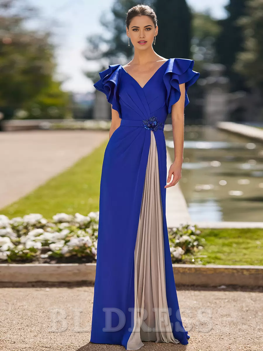 A-Line V-Neck Ruffles Floor-Length formal dresses Bridesmaid Dresses evening gown Prom Dress