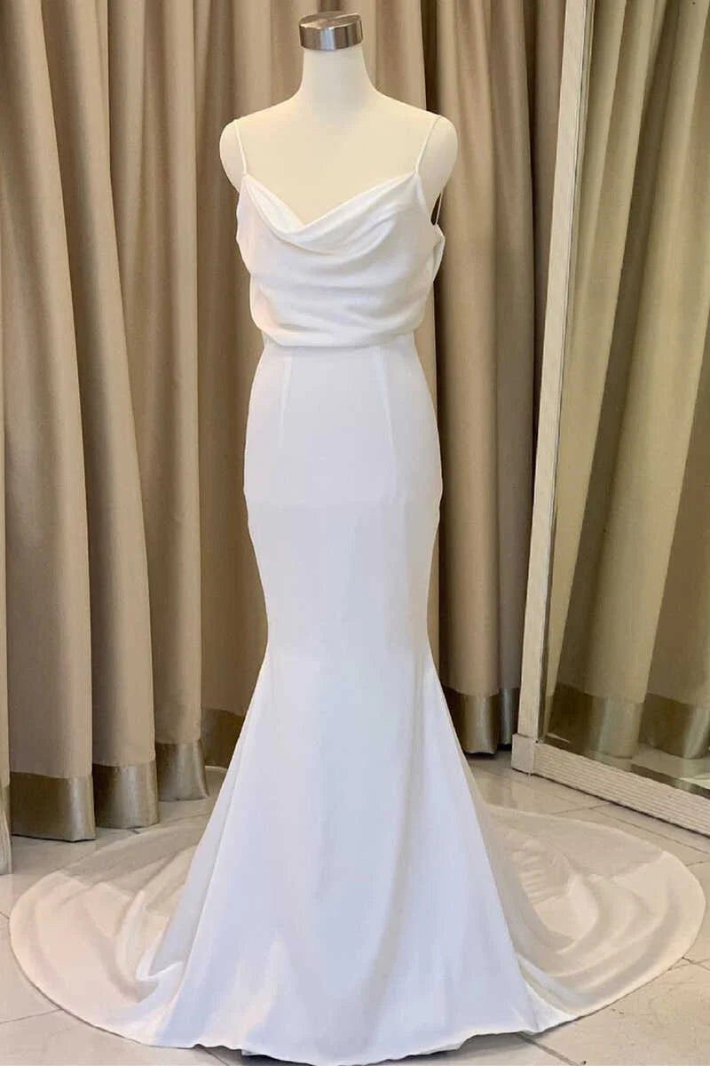 Mermaid Neck Backless Long Wedding Dress