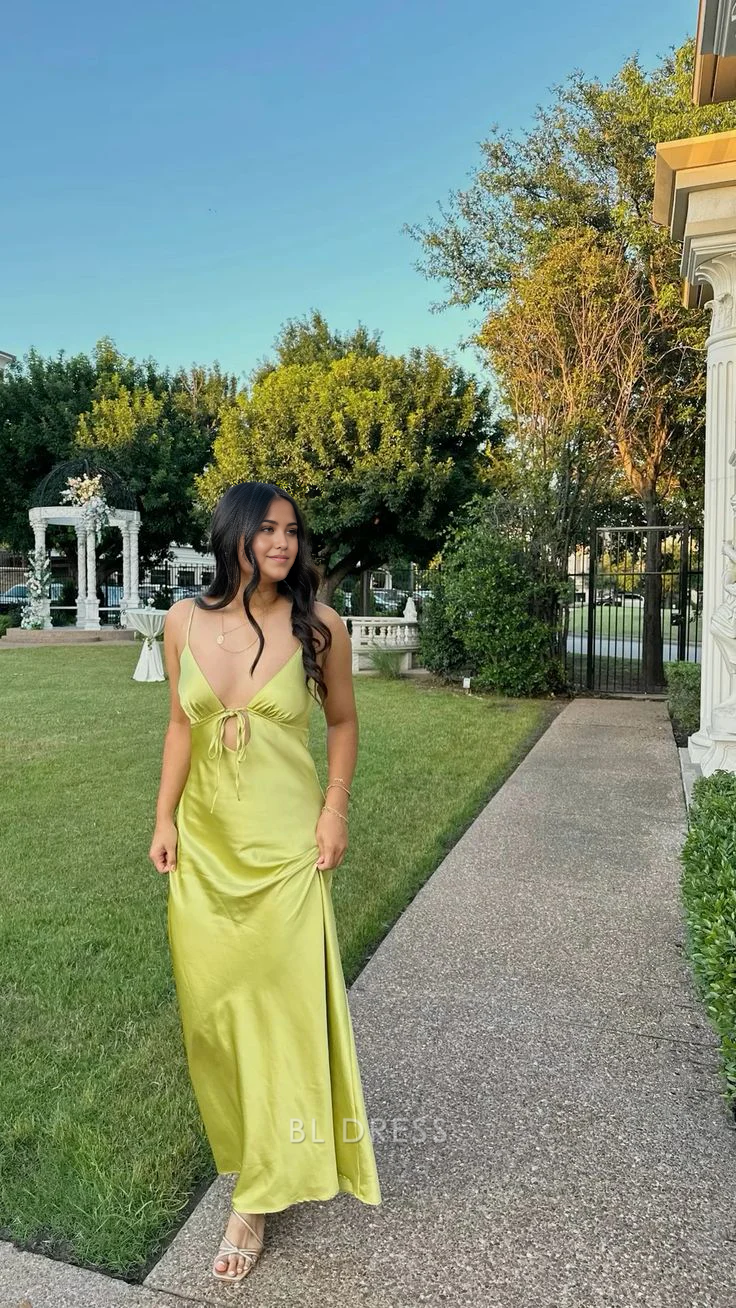 Sheath Spaghetti Straps Satin formal dresses Bridesmaid Dresses evening gown Prom Dress