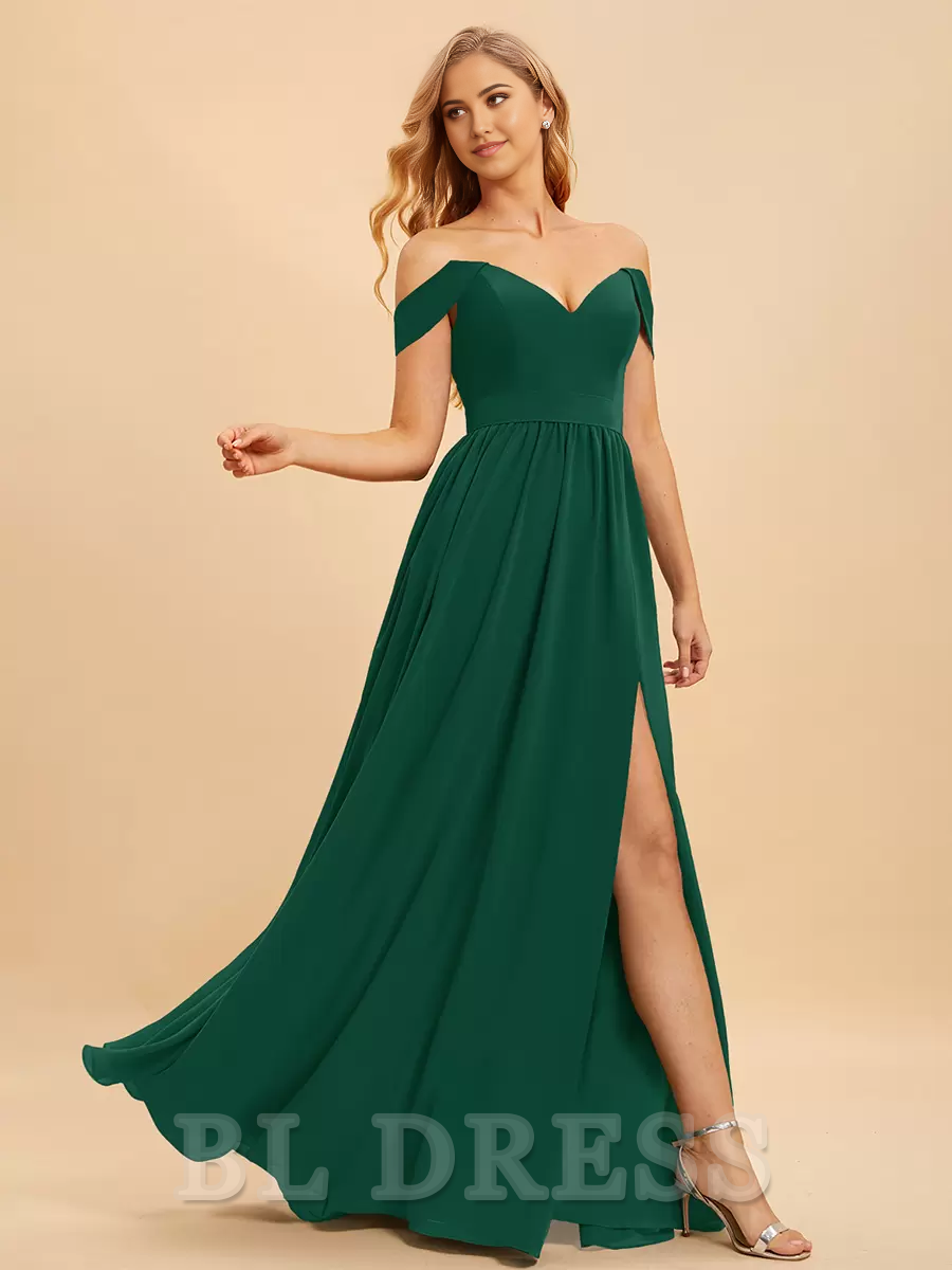 A-Line Spaghetti Straps Floor-Length Satin formal dresses evening gown Prom Dress With Split