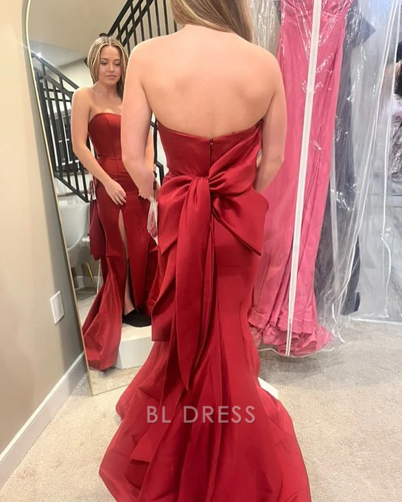 Mermaid Strapless Satin formal dresses Bridesmaid Dresses evening gown Prom Dress