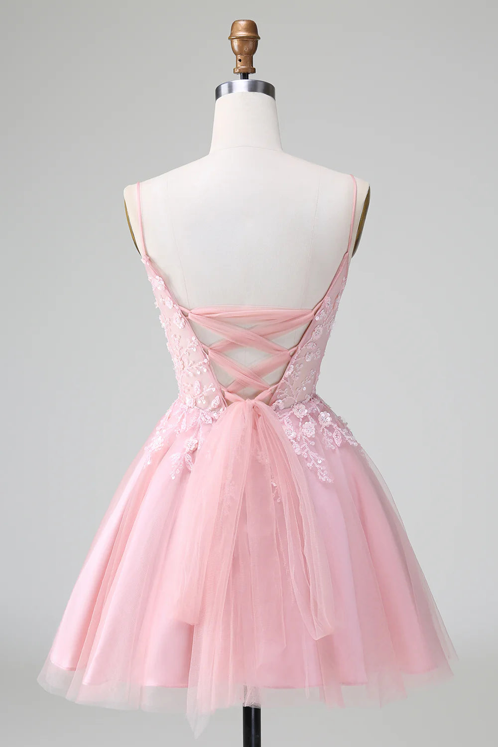 A-line Flowers Glitter Tulle Short Prom Dress