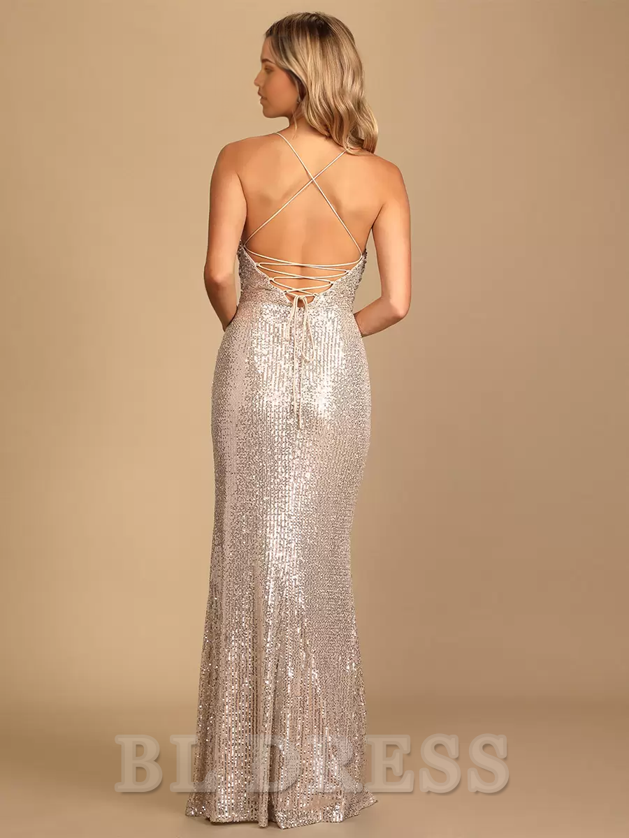 Mermaid Neckline Sequined Floor-Length Split Front formal dresses Bridesmaid Dresses evening gown Prom Dress