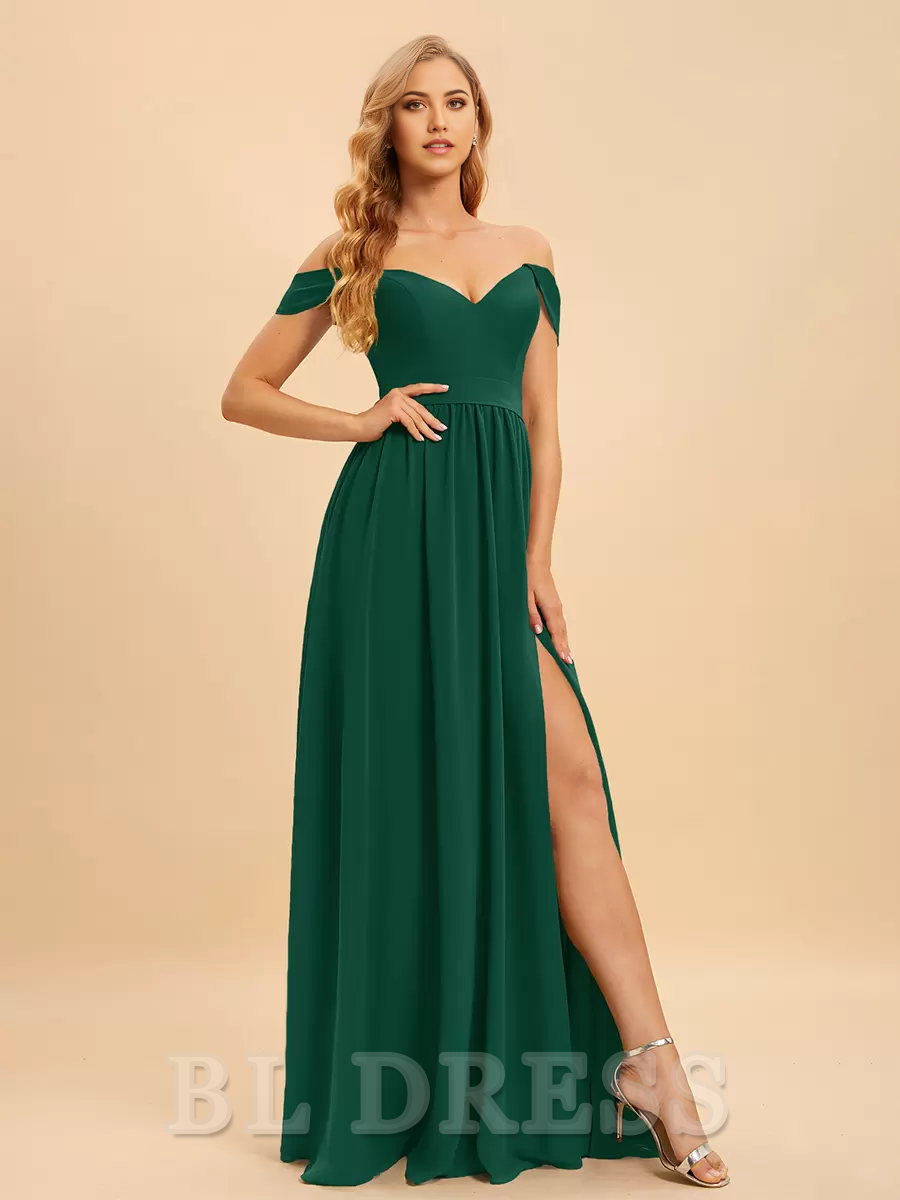 A-Line Spaghetti Straps Floor-Length Satin formal dresses evening gown Prom Dress With Split