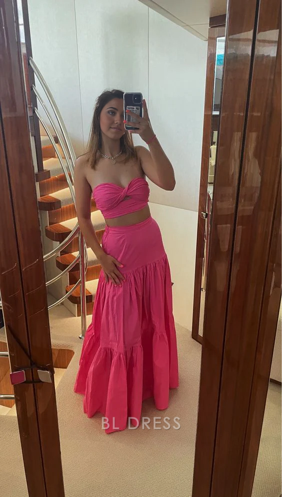 Two Piece Beach Strapless Elegant Long formal dresses Bridesmaid Dresses evening gown Prom Dress