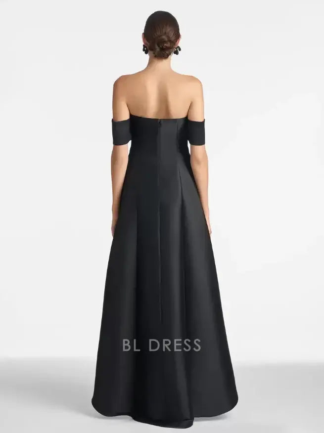 A-Line Short Sleeves Pleated High Low Floor-Length Guest Dresses Mother of the Bride Dresse