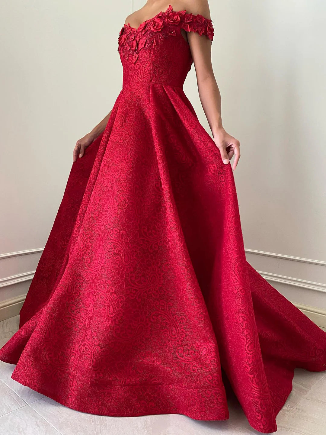 A-Line Off The Shoulder Applique Long Prom Dresses