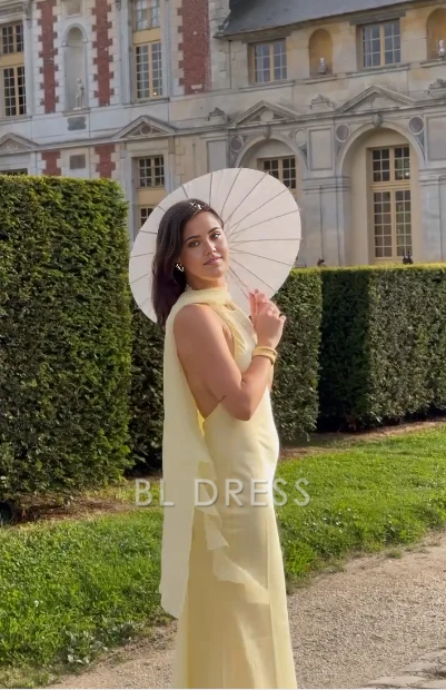 Mermaid Chiffon Yellow formal dresses Bridesmaid Dresses evening gown Prom Dress