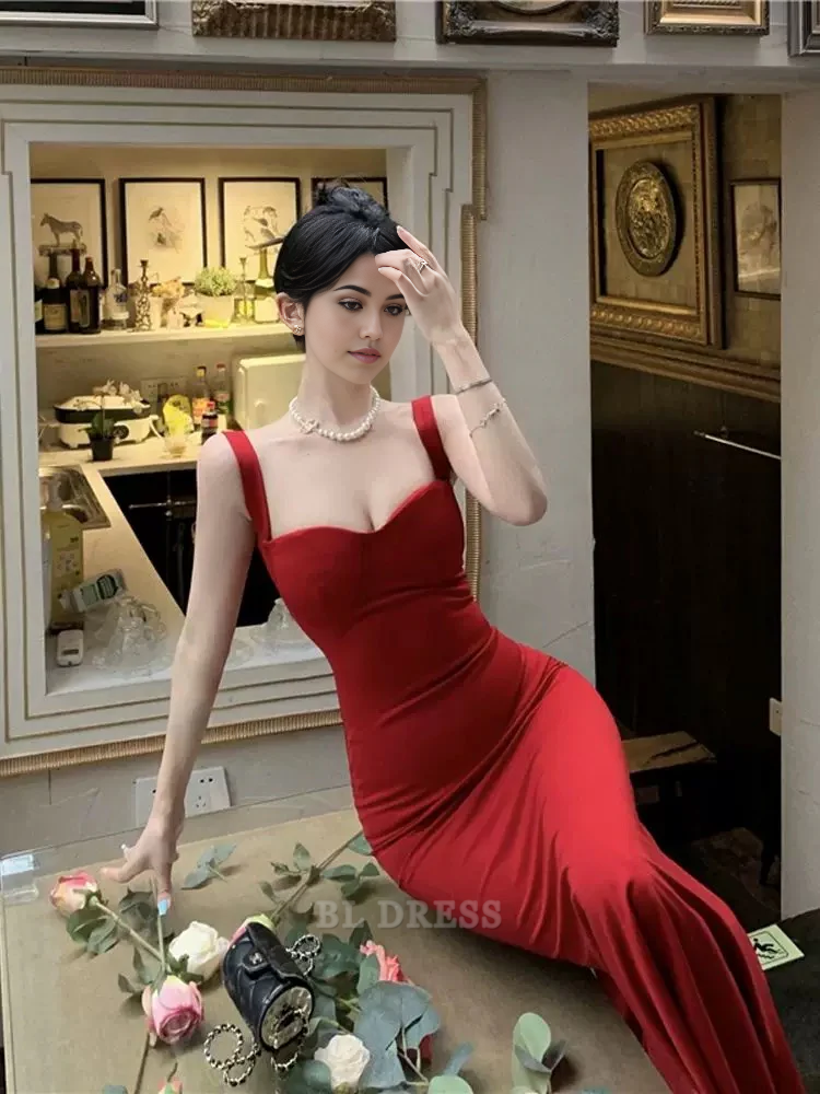 Mermaid Sweetheart Straps Black Satin Long formal dresses Bridesmaid Dresses evening gown Prom Dress