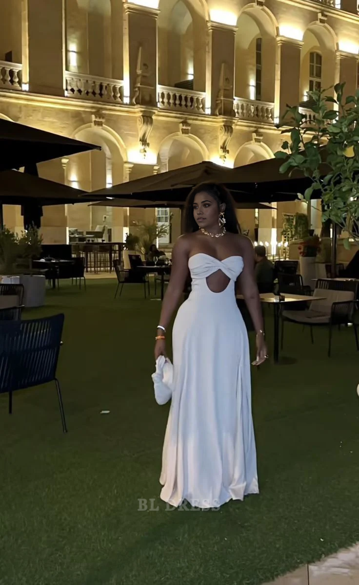 Elegant Sweetheart Strapless White Long formal dresses Bridesmaid Dresses evening gown Prom Dress