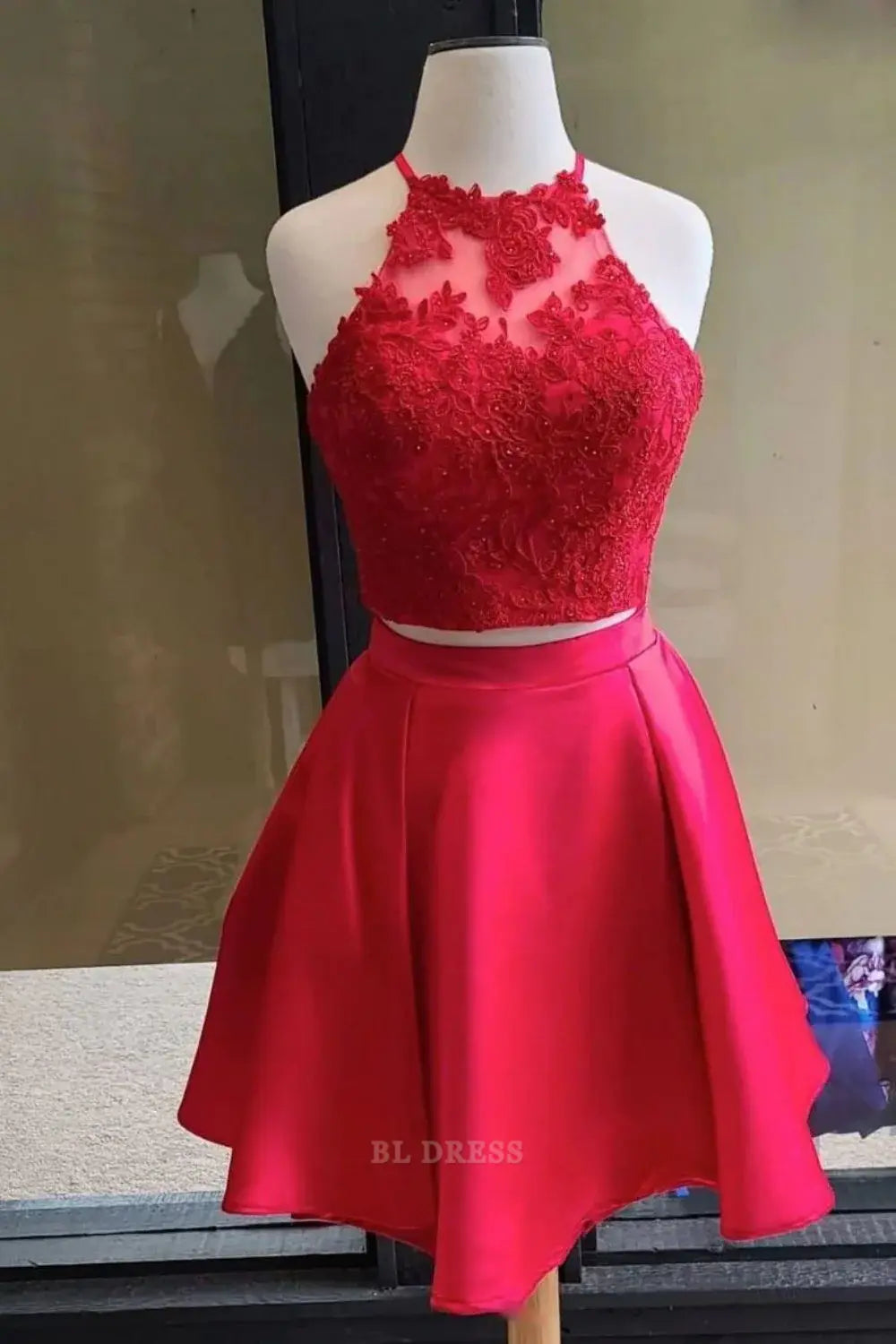 A Line Halter Lace Top beading Homecoming Dress formal dresses Bridesmaid Dresses evening gown Prom Dress