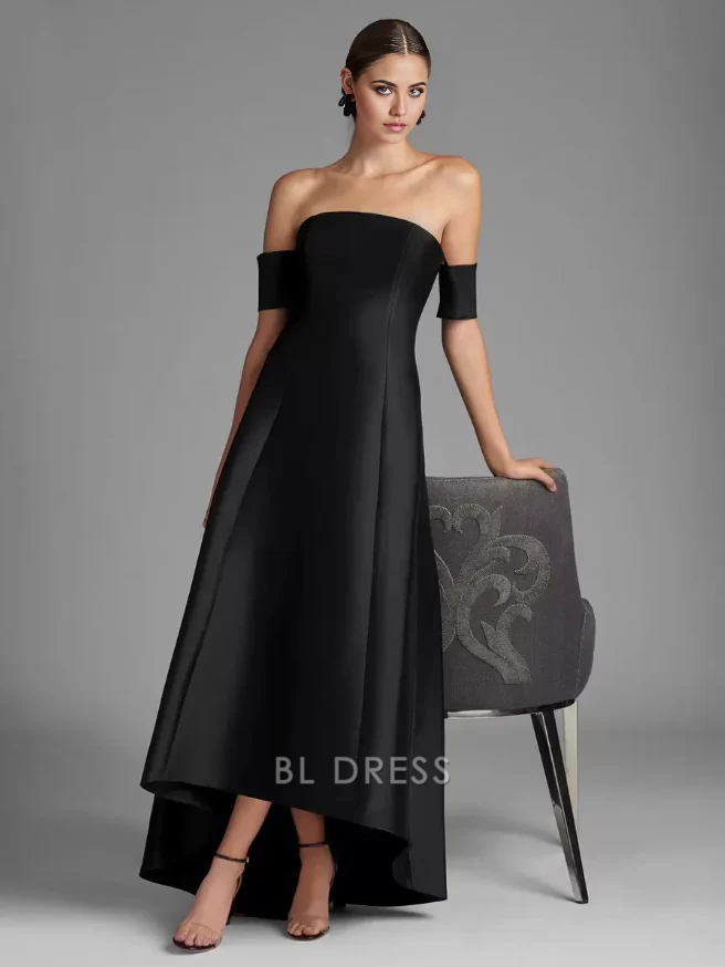 A-Line Short Sleeves Pleated High Low Floor-Length Guest Dresses Mother of the Bride Dresse