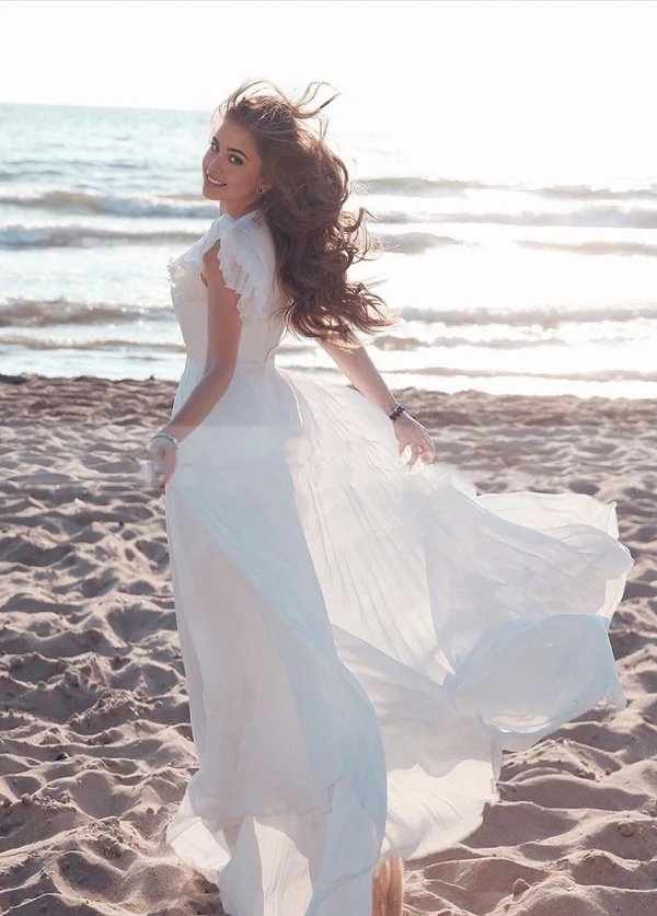 A-Line V-Neck Short Sleeves Chiffon Bridal Dresses Wedding Dresses