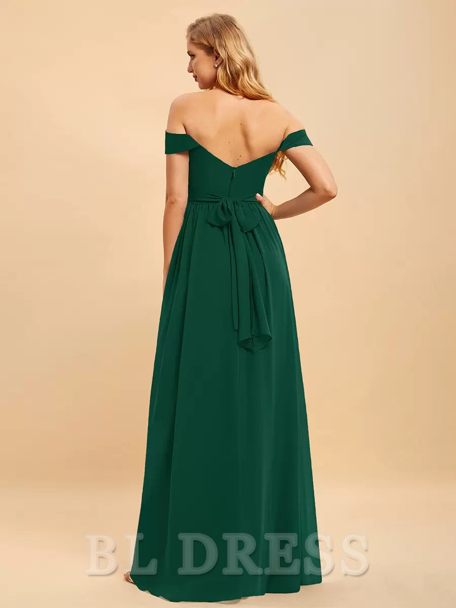 A-line Chiffon Floor-Length formal dresses evening gown Prom Dress With Split